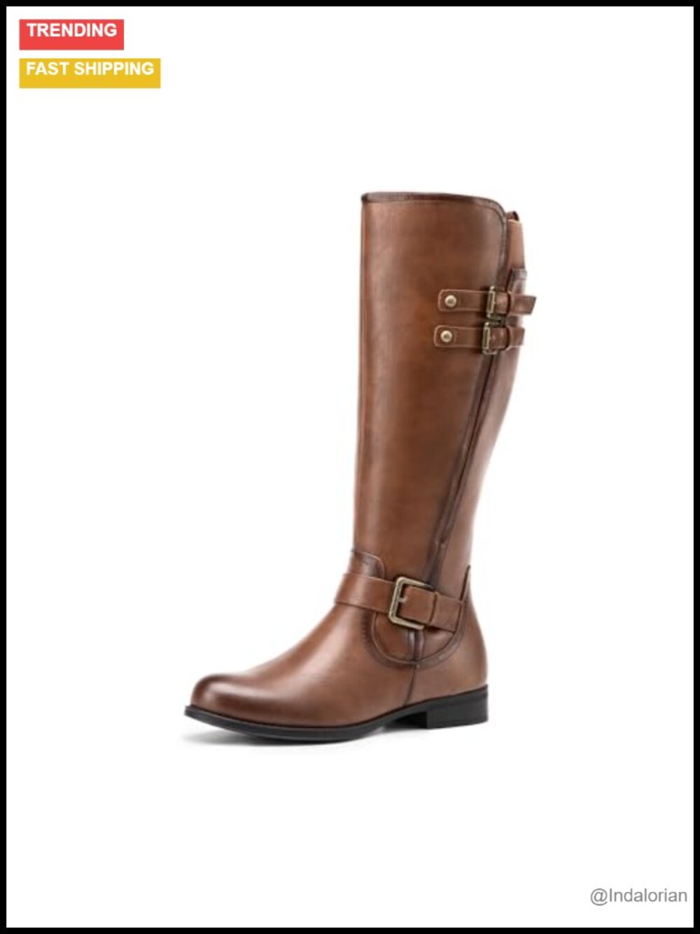 Women's Knee High Riding Boots Faux Leather Buckle Zip Flat